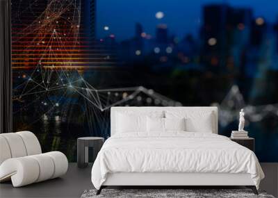 network with city at night Wall mural