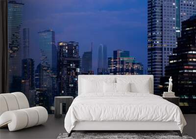 Smart Modern city night background and wireless communication network. Wall mural