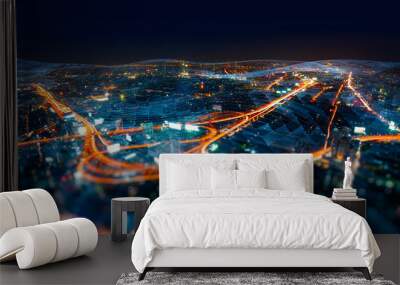 Wireless network and Connection technology concept with Abstract Bangkok city background Wall mural