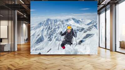 A man stands on top of a mountain Wall mural