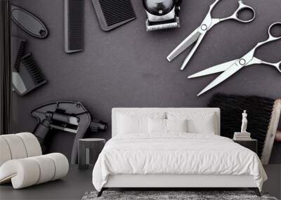 Background for male salon, hairdresser, black. Wall mural