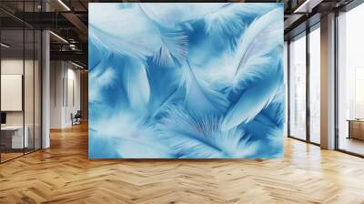 background of delicate blue color feathers arranged in a minimalist style Wall mural