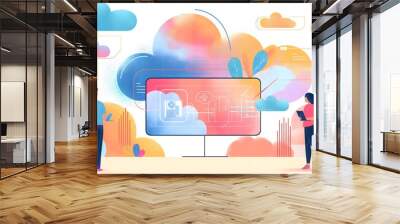 Business illustration of a cloud customer communications software, modern design, minimalist design, elegant design Wall mural