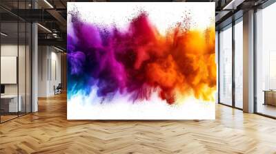 colorful rainbow holi paint color powder explosion isolated white wide panorama background Wall mural