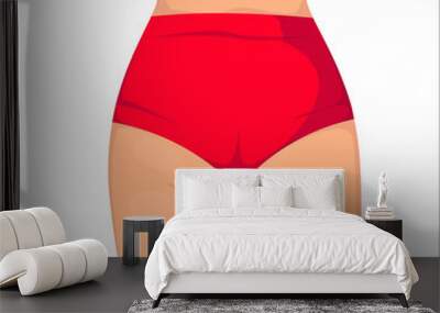 Female rear in red swimming trunks rear view clipart. Vector illustration in cartoon style. Wall mural