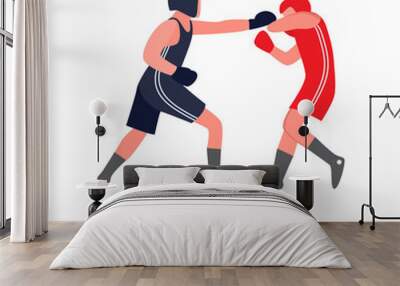 Athlete engaged in martial arts hones tricks and strokes. Practicing pain strokes. Wall mural