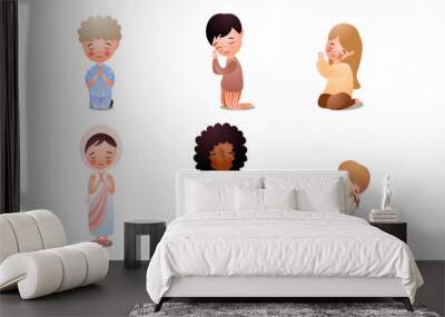 Children meditating, praying asking for something vector illustration Wall mural