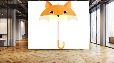 Funny orange umbrella with fox animal face vector illustration Wall mural