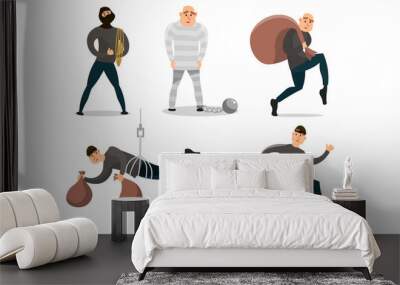 Men robbers with money and in prison vector illustration Wall mural