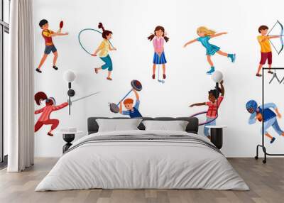 Set of children doing various kinds of sports activities. Vector illustration in flat cartoon style Wall mural