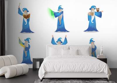 Set of colorful wizard character in different action situations. Vector illustration in flat cartoon style. Wall mural