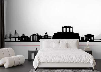 Athens skyline horizontal banner. Black and white silhouette of Athens, Greece. Vector template for your design. Wall mural