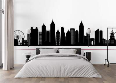 Atlanta city skyline horizontal banner. Black and white silhouette of Atlanta city, USA. Vector template for your design. Wall mural