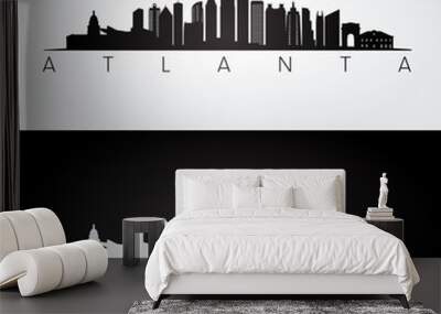 Atlanta USA skyline and landmarks silhouette, black and white design. Wall mural