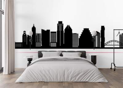 Austin city skyline horizontal banner. Black and white silhouette of Austin city, USA. Vector template for your design. Wall mural