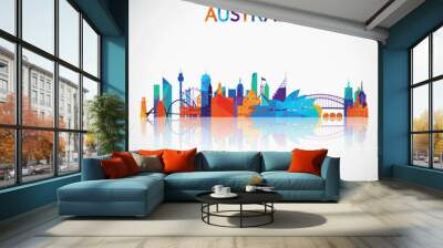 Australia skyline silhouette in colorful geometric style. Symbol for your design. Vector illustration. Wall mural