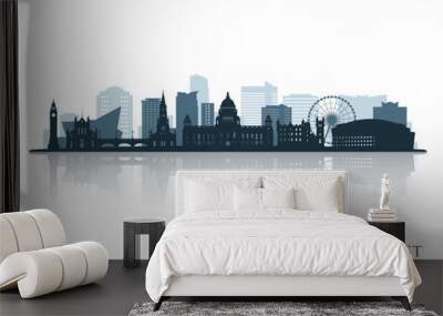 Belfast skyline silhouette with reflection. Landscape Belfast, Northern Ireland. Vector illustration. Wall mural