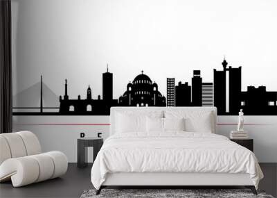 Belgrade skyline horizontal banner. Black and white silhouette of Belgrade, Serbia. Vector template for your design. Wall mural