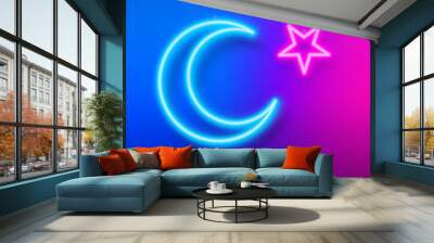 Bright vertical design for Ramadan Kareem. Vector template with glowing neon crescent moon and stars for advertise banners, flyers, greeting cards. Wall mural