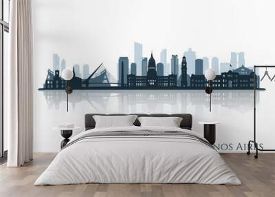 Buenos Aires skyline silhouette with reflection. Landscape Buenos Aires, Argentina. Vector illustration. Wall mural