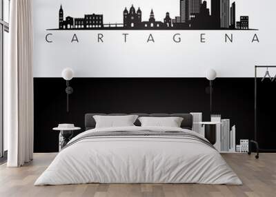 Cartagena skyline and landmarks silhouette, black and white design, vector illustration. Wall mural