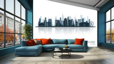 Chicago skyline silhouette with reflection. Landscape Chicago, Illinois. Vector illustration. Wall mural