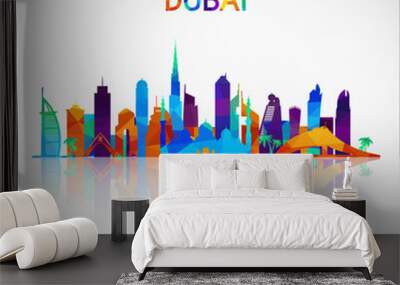 Dubai skyline silhouette in colorful geometric style. Symbol for your design. Vector illustration. Wall mural