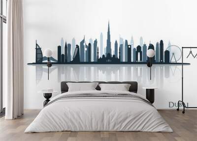 Dubai skyline silhouette with reflection. Landscape Dubai, UAE. Vector illustration. Wall mural