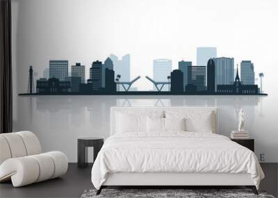 Fort Lauderdale skyline silhouette with reflection. Landscape Fort Lauderdale, FL. Vector illustration. Wall mural