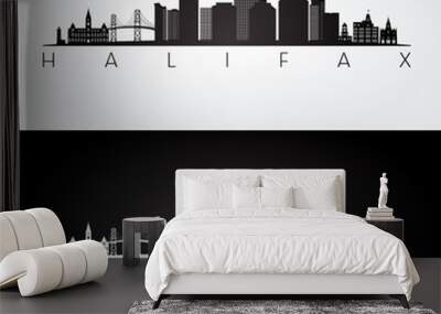 Halifax skyline and landmarks silhouette, black and white design, vector illustration. Wall mural