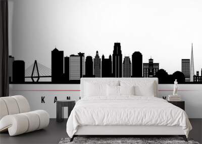 Kansas City skyline horizontal banner. Black and white silhouette of Kansas City, Missouri. Vector template for your design. Wall mural