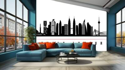 Kuala Lumpur skyline horizontal banner. Black and white silhouette of Kuala Lumpur, Malaysia. Vector template for your design. Wall mural