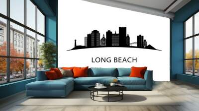 Long Beach city skyline. Black cityscape isolated on white background. Vector banner. Wall mural