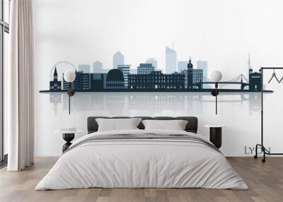 Lyon skyline silhouette with reflection. Landscape Lyon, France. Vector illustration. Wall mural