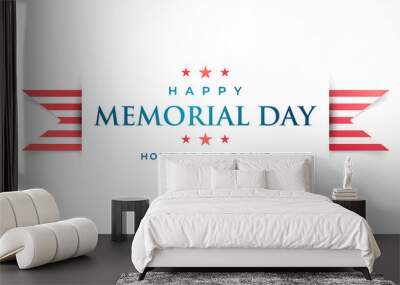 Memorial Day in United States. Home of the brave. Horizontal banner with striped ribbon and greeting text. Vector illustration. Wall mural