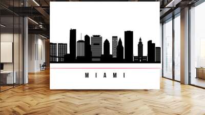 Miami skyline horizontal banner. Black and white silhouette of Miami, Florida. Vector template for your design. Wall mural