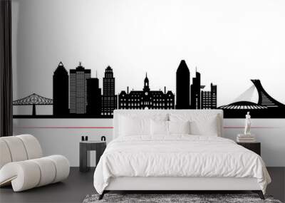 Montreal city skyline horizontal banner. Black and white silhouette of Montreal city, Canada. Vector template for your design. Wall mural