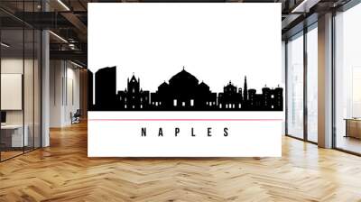 Naples skyline horizontal banner. Black and white silhouette of Naples, Italy. Vector template for your design. Wall mural