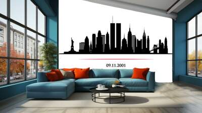 New York City Skyline with twins tower. World Trade Center. 09.11.2001 American Patriot Day anniversary banner. Vector illustration. Wall mural