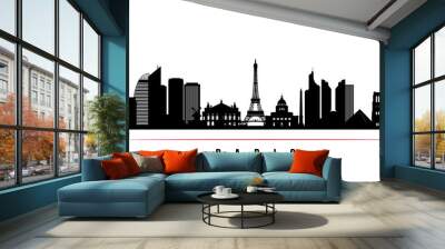 Paris city skyline horizontal banner. Black and white silhouette of Paris city, France. Vector template for your design. Wall mural