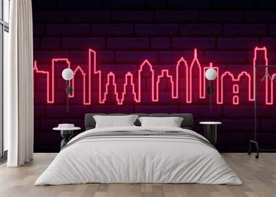 Red neon skyline of Philadelphia city. Bright Philadelphia long banner. Vector illustration. Wall mural