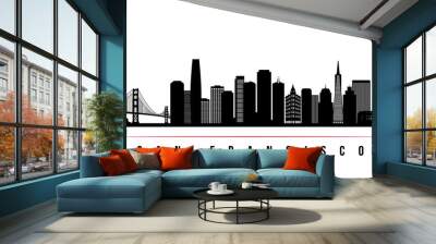 San Francisco skyline horizontal banner. Black and white silhouette of San Francisco, California. Vector template for your design. Wall mural