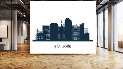 San Jose skyline, monochrome silhouette. Vector illustration. Wall mural