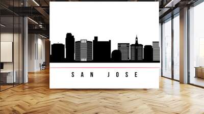 San Jose skyline horizontal banner. Black and white silhouette of San Jose, California. Vector template for your design. Wall mural