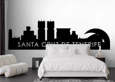 Santa Cruz de Tenerife skyline silhouette. Black Santa Cruz de Tenerife city design isolated on white background. Wall mural