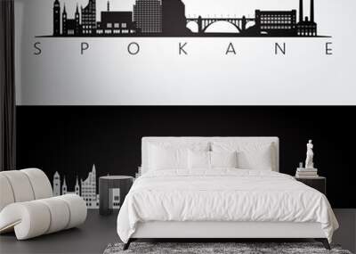 Spokane, Washington -  USA skyline and landmarks silhouette, black and white design, vector illustration. Wall mural