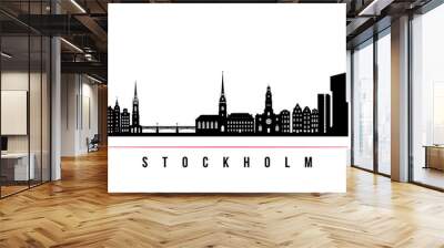 Stockholm skyline horizontal banner. Black and white silhouette of Stockholm, Sweden. Vector template for your design. Wall mural