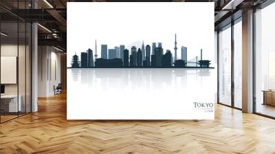 Tokyo skyline silhouette with reflection. Landscape Tokyo, Japan. Vector illustration. Wall mural