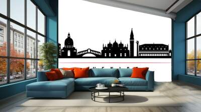 Venice skyline horizontal banner. Black and white silhouette of Venice City, Italy. Vector template for your design. Wall mural