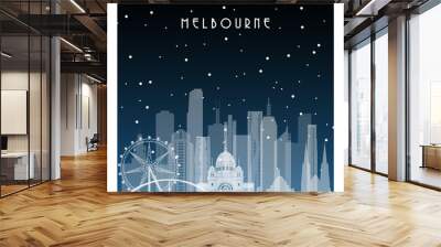 Winter night in Melbourne. Night city in flat style for banner, poster, illustration, background. Wall mural